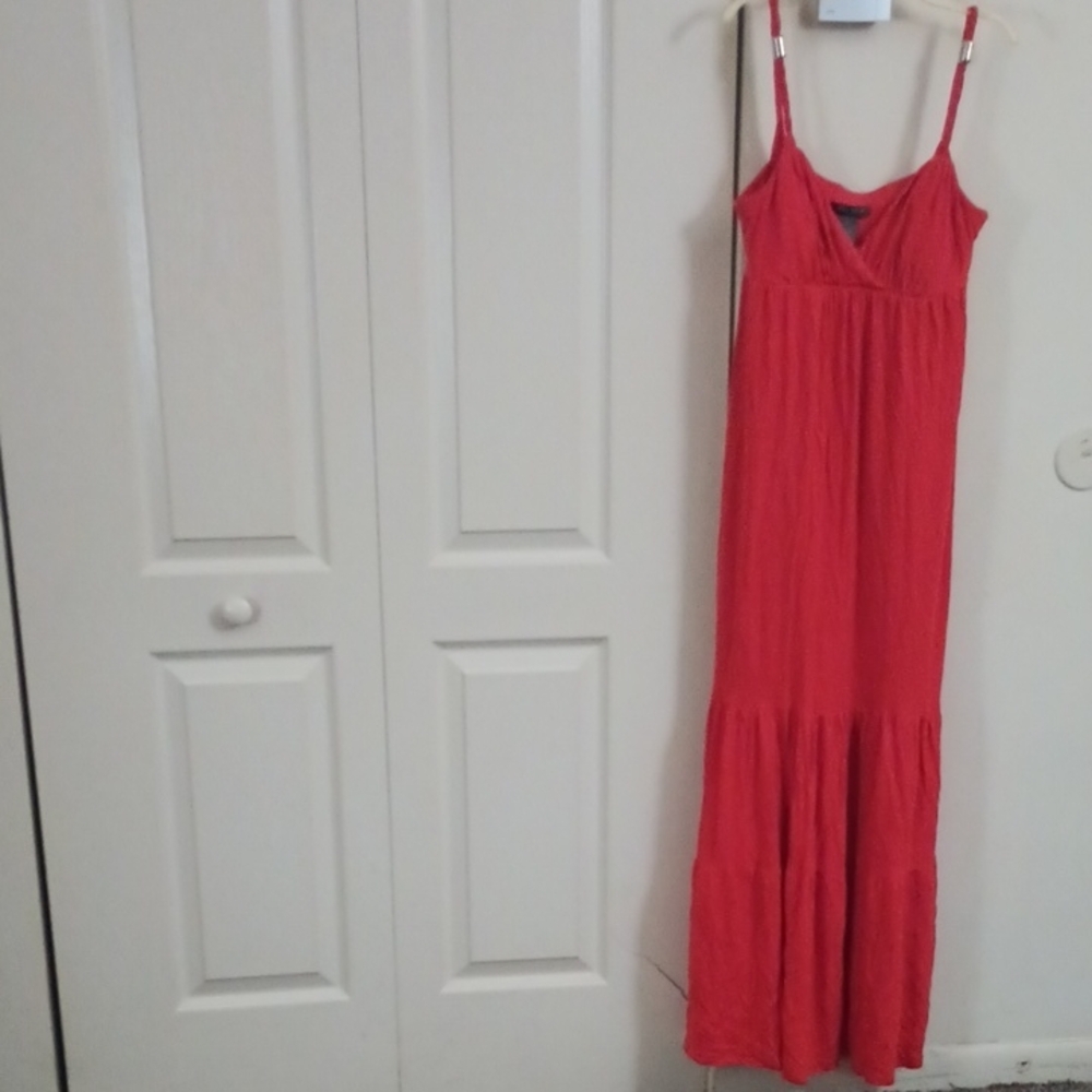 💅Bisou Bisou Vibrant Reddish Orange Maxi Dress Size 4 Spring/Summer Boho Fit❤️